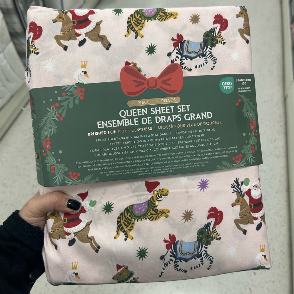 Envogue QUEEN Christmas Sheet Set Santa Tiger Zebra Holiday Animals Pink Bedding